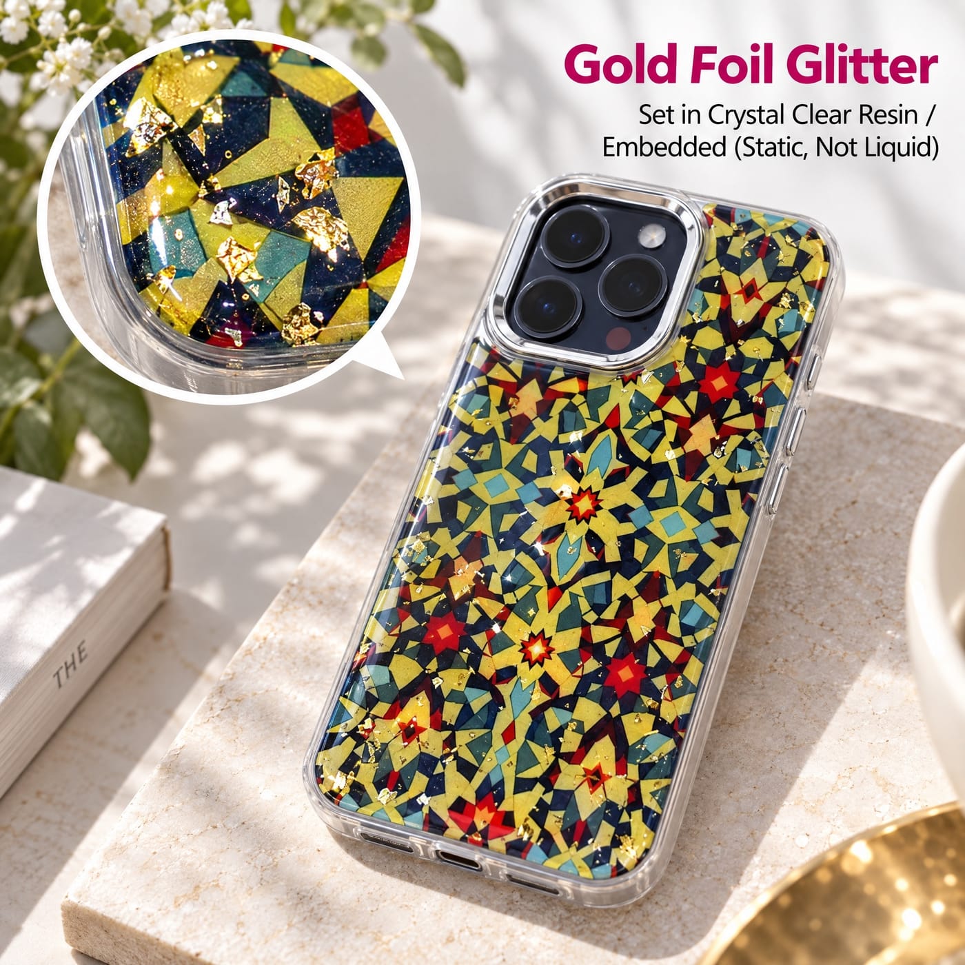 Gold Foil Glitter, Set in Crystal Clear Resin