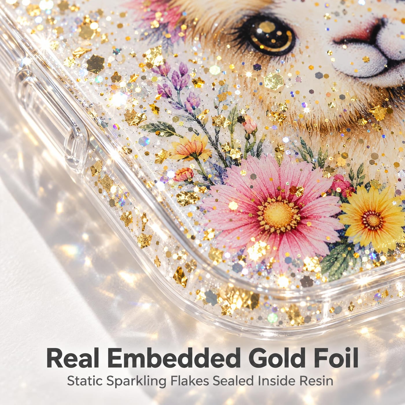 Gold Foil Glitter, Set in Crystal Clear Resin