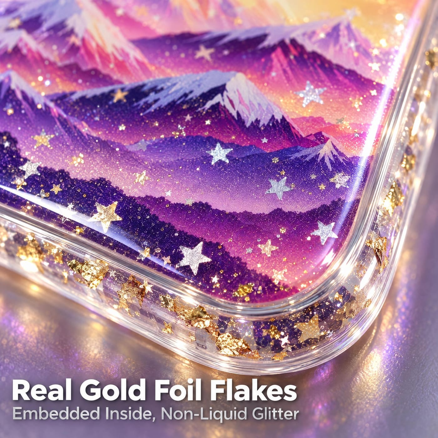 Gold Foil Glitter, Set in Crystal Clear Resin