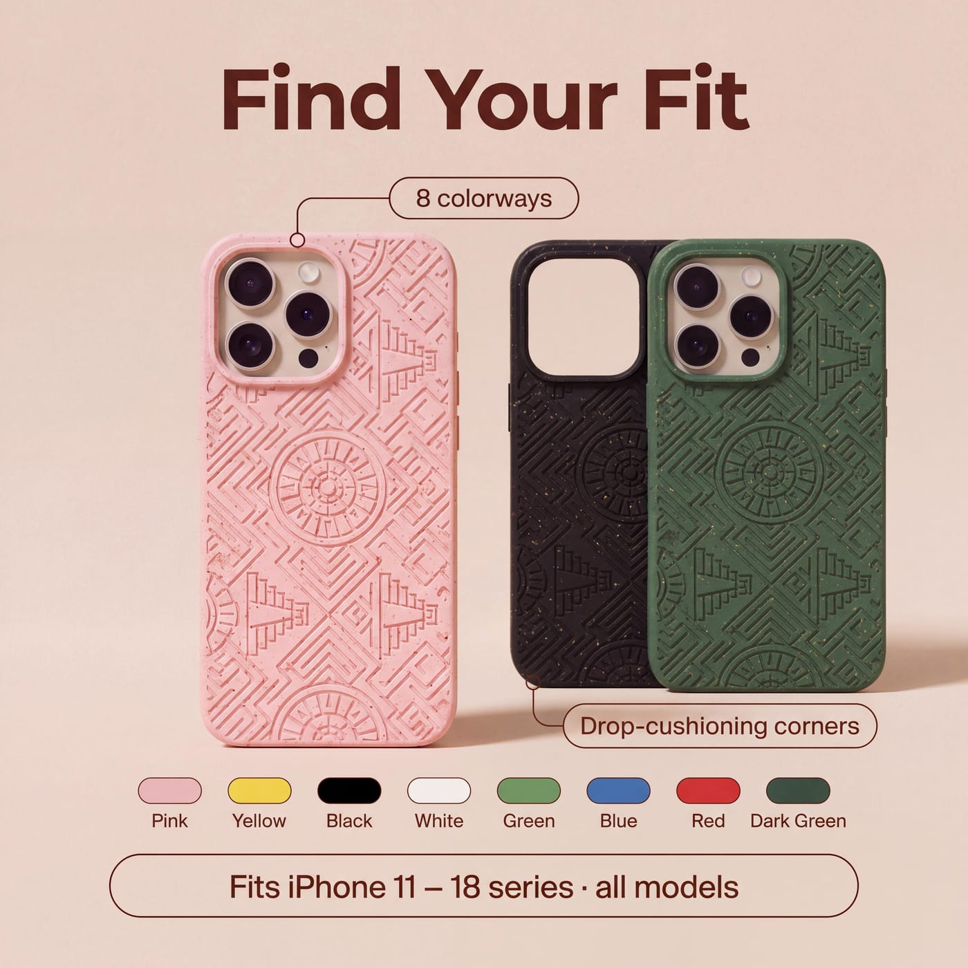 Funda Biodegradable Geometría Azteca mostrado colocado en un teléfono