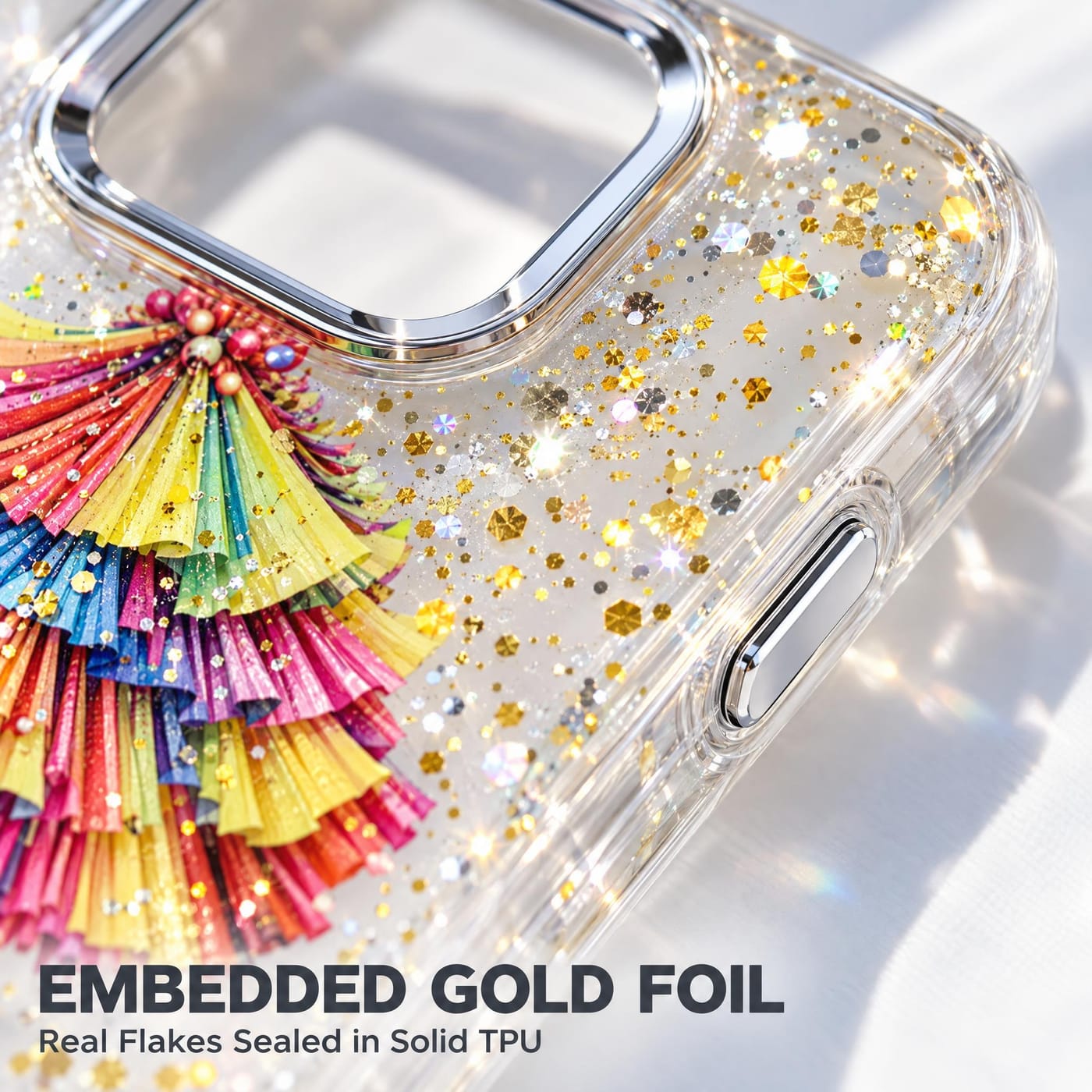 Gold Foil Glitter, Set in Crystal Clear Resin