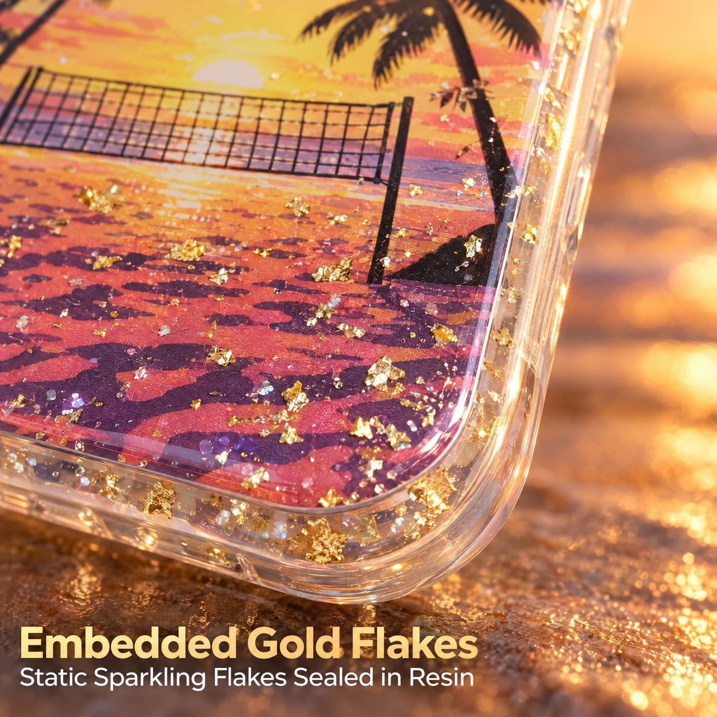 Gold Foil Glitter, Set in Crystal Clear Resin