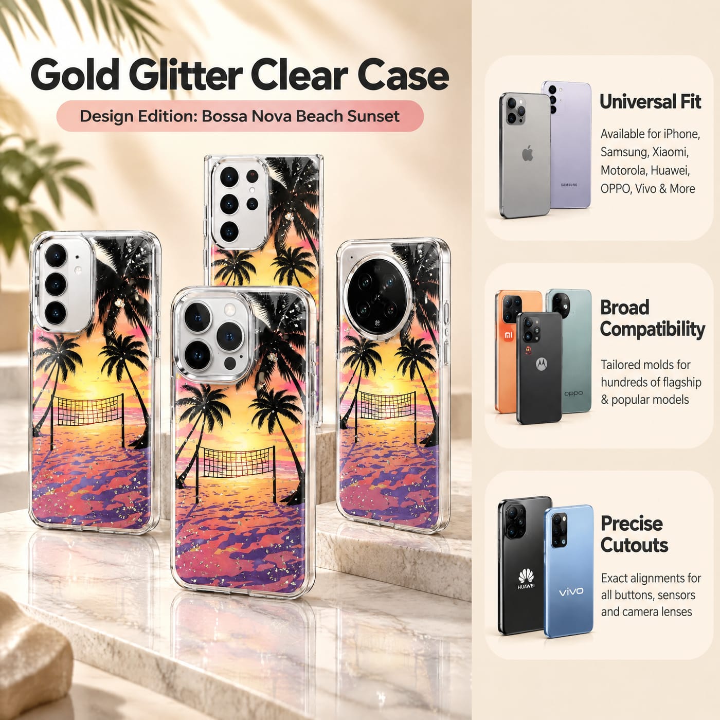 Bossa Nova Beach Sunset Case shown fitted to a phone