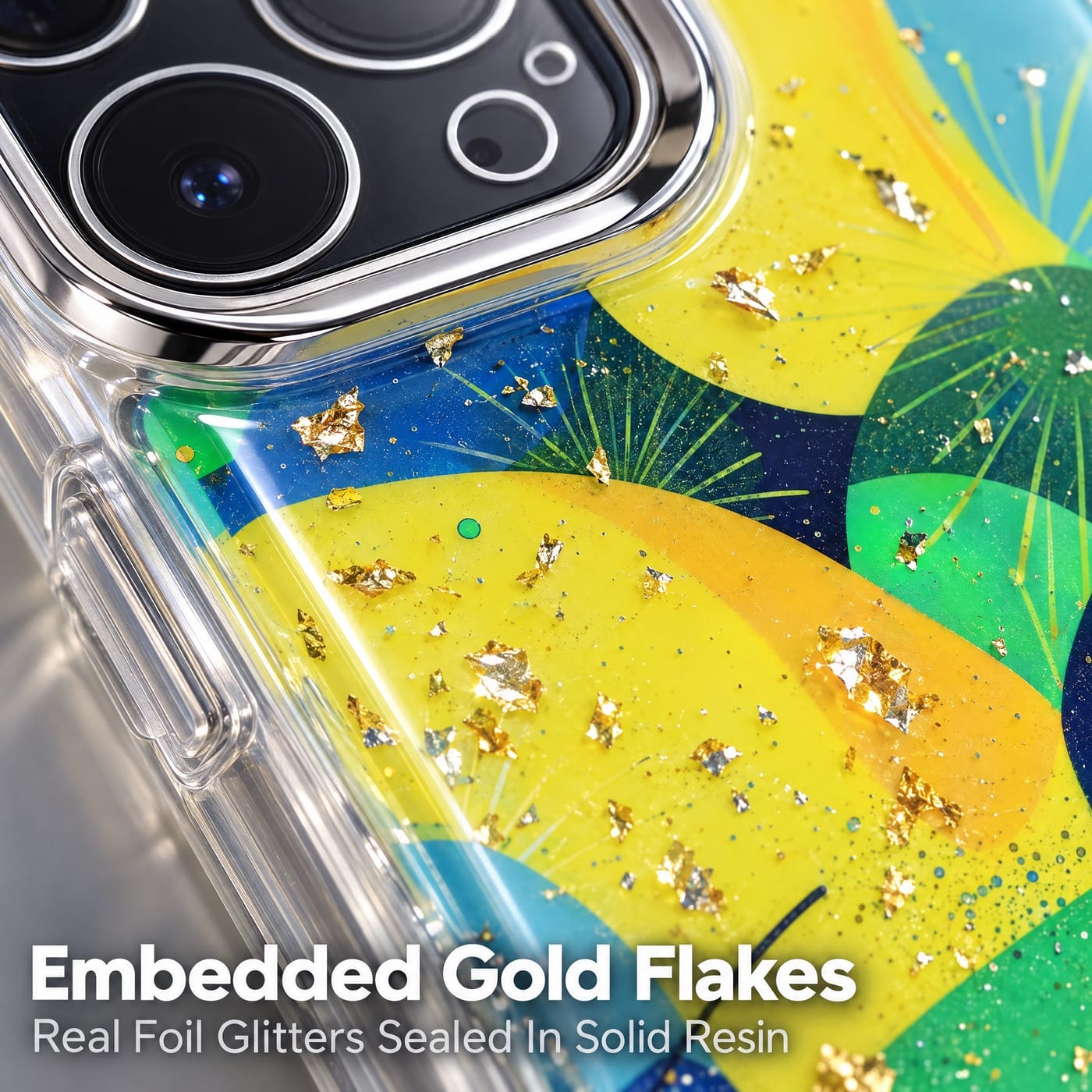 Gold Foil Glitter, Set in Crystal Clear Resin