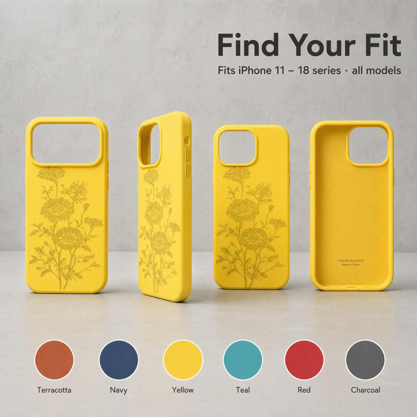 Cempasúchil Marigold Silicone Case shown fitted to a phone