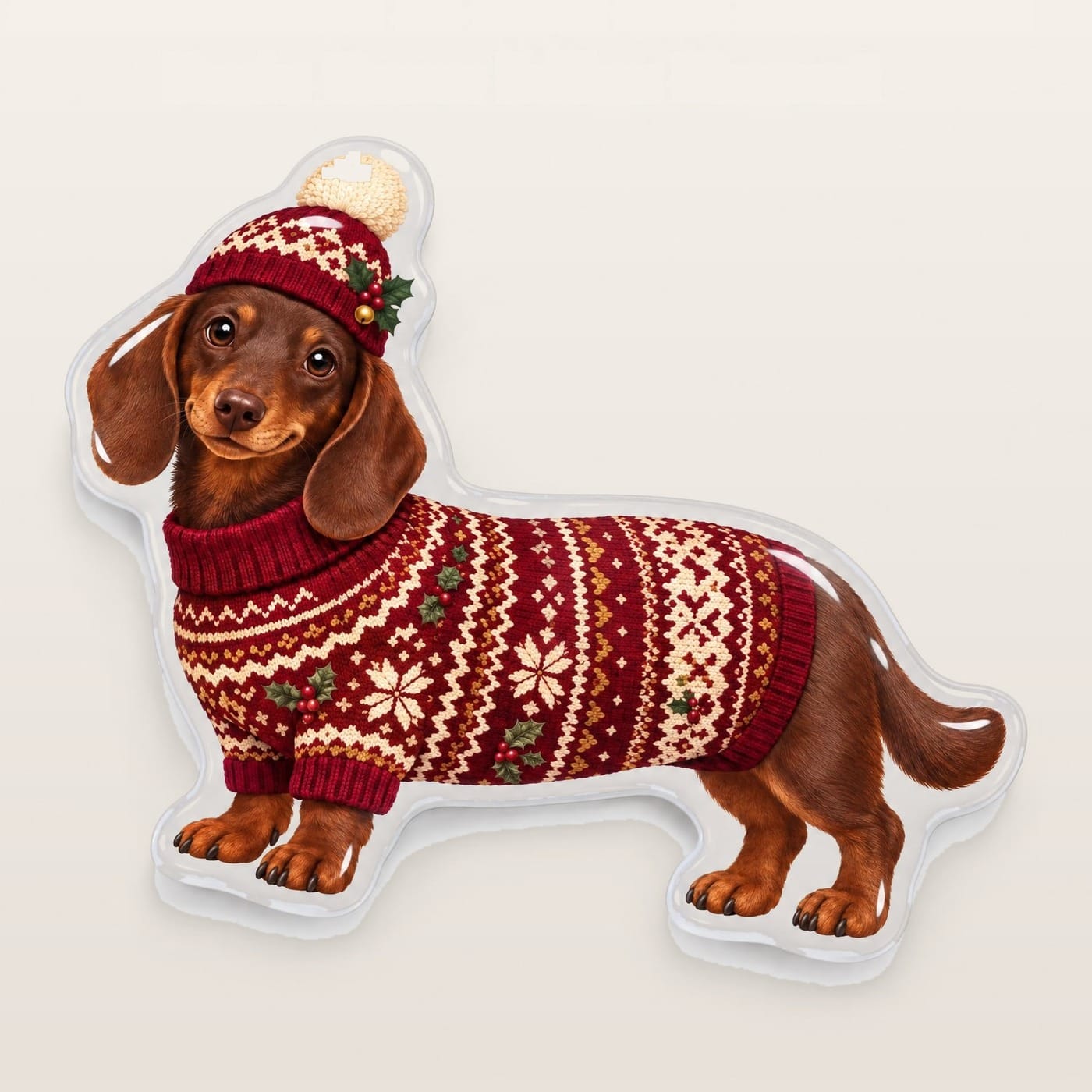 Dachshund in Fair Isle Sweater Christmas Resin Fridge Magnet, main product shot