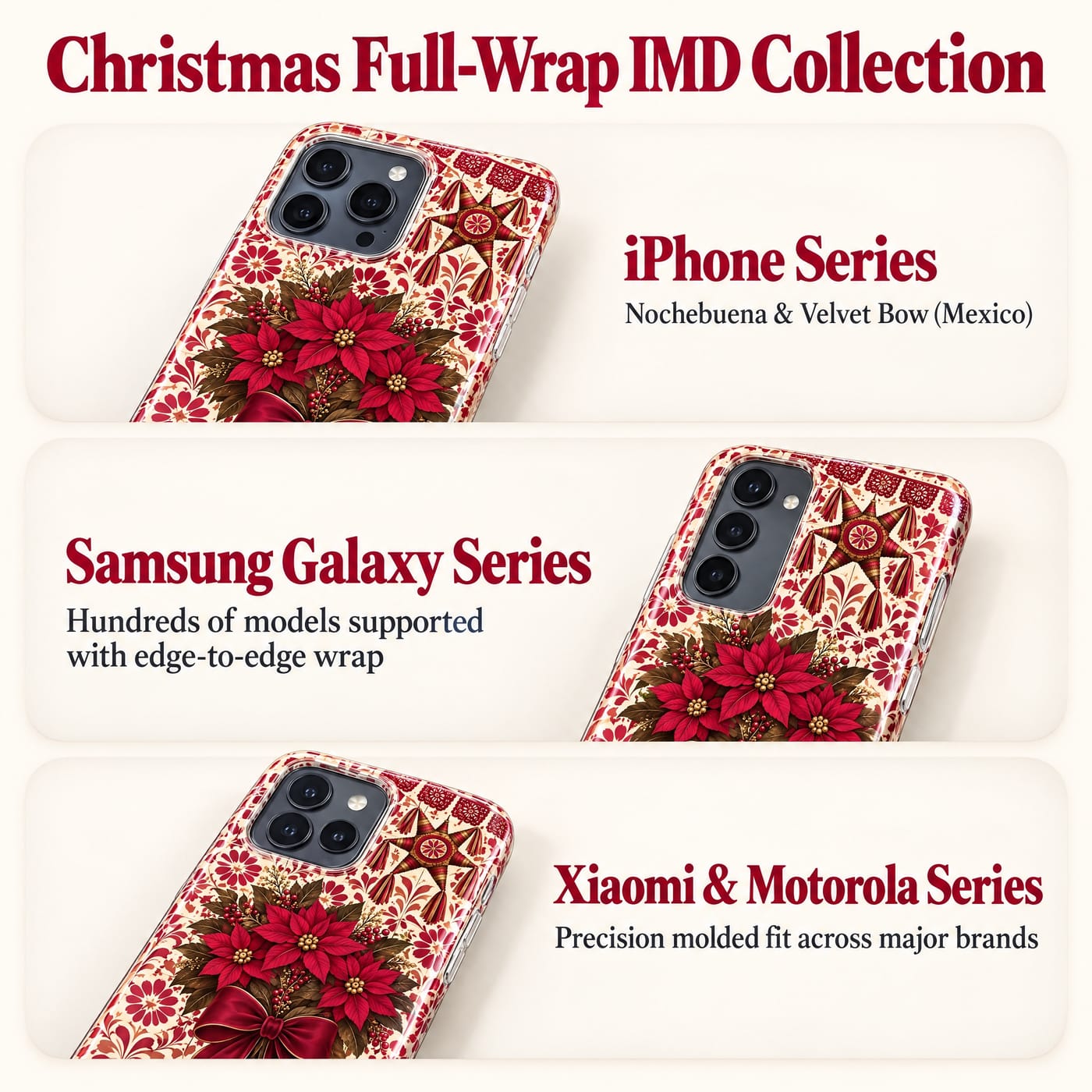 Nochebuena & Velvet Bow Christmas IMD Case shown fitted to a phone