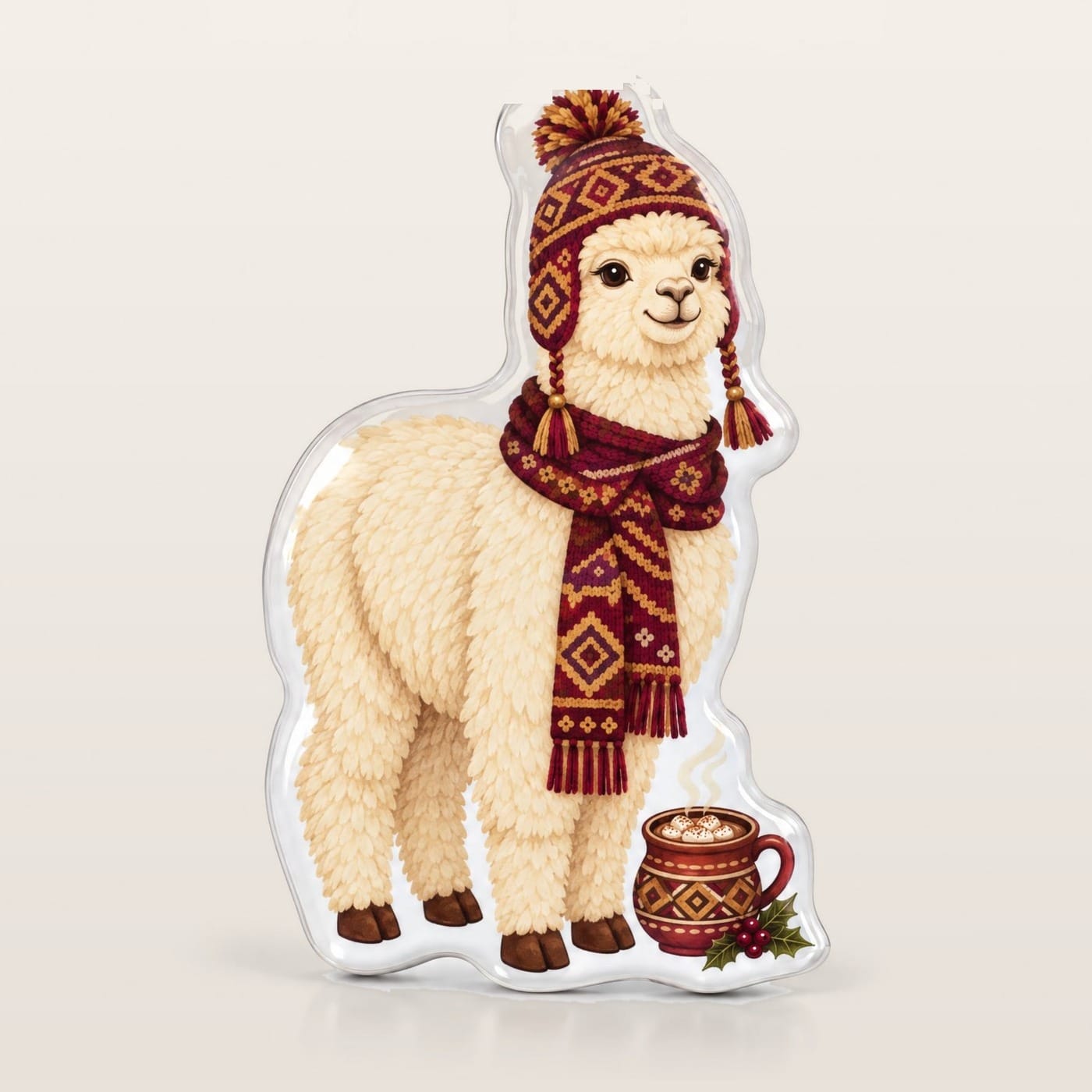Imán para Refrigerador Navideño de Resina Alpaca y Chocolate Caliente de Perú, foto principal del producto
