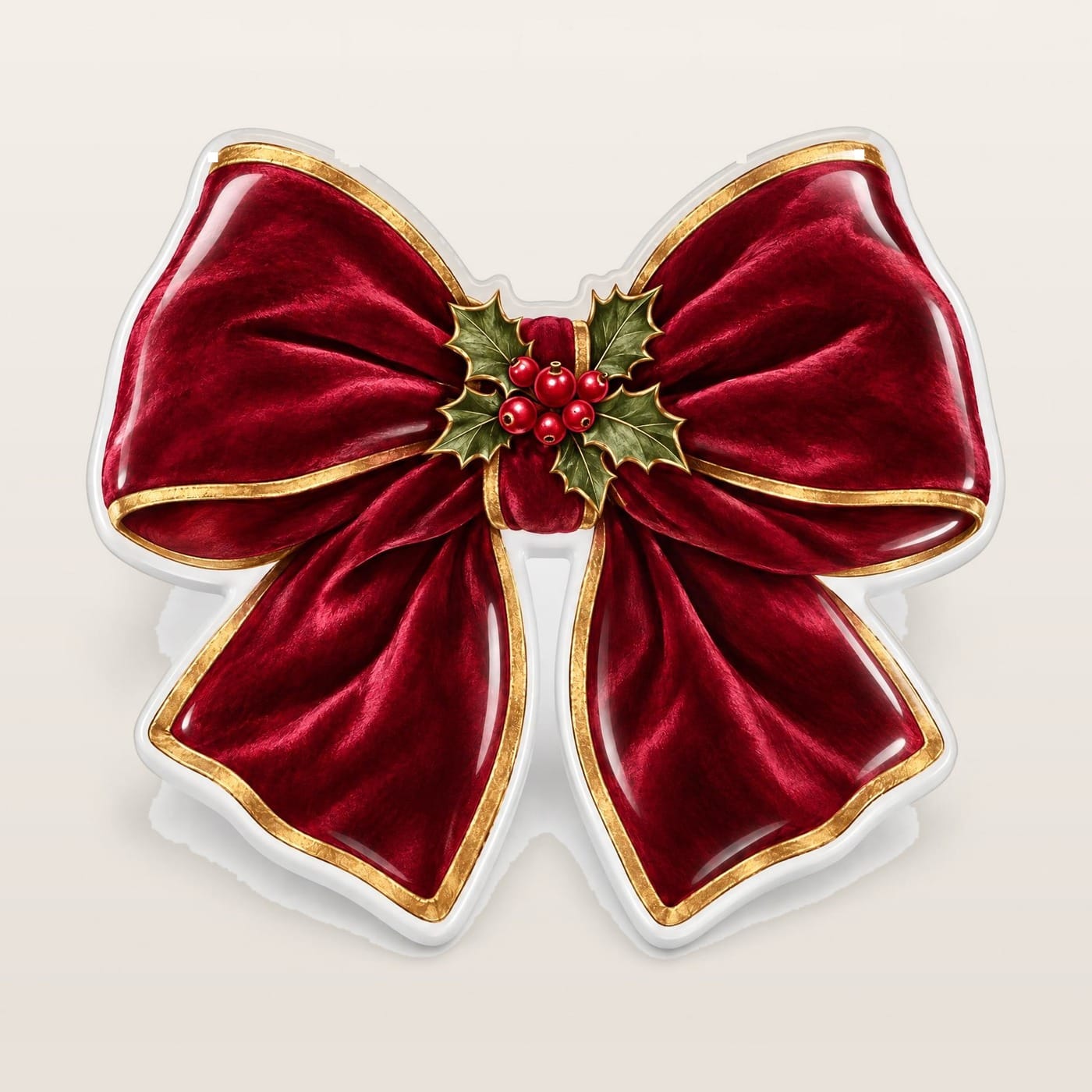 Velvet Bow with Holly Christmas Resin Fridge Magnet, main product shot