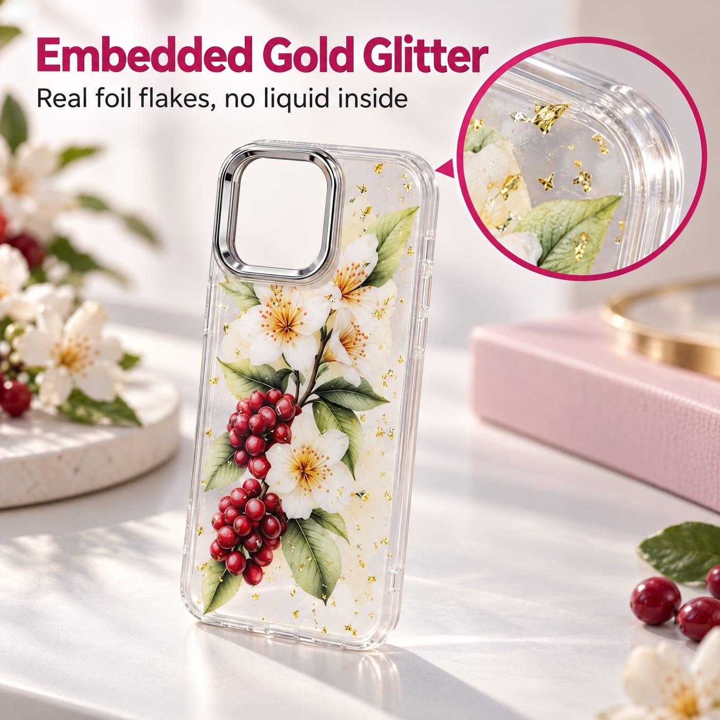 Gold Foil Glitter, Set in Crystal Clear Resin