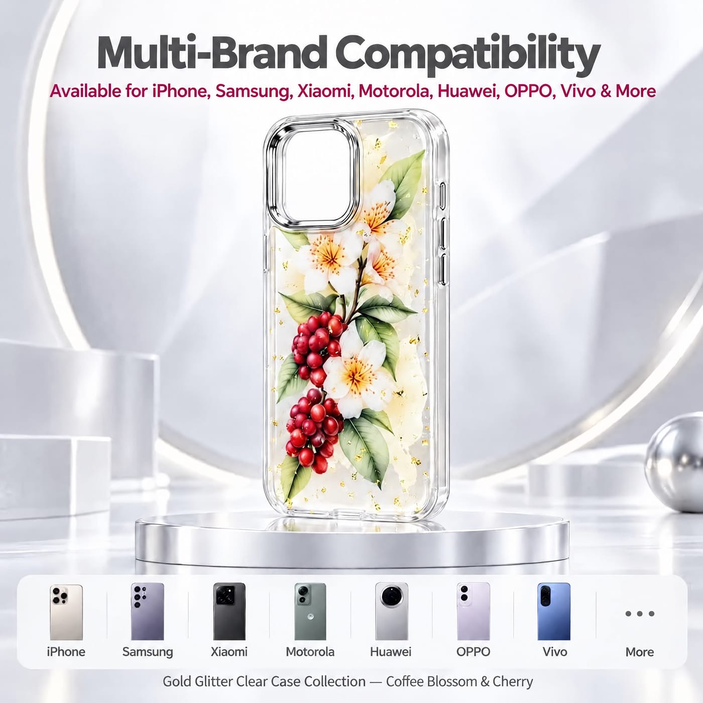 Coffee Blossom & Cherry Case shown fitted to a phone