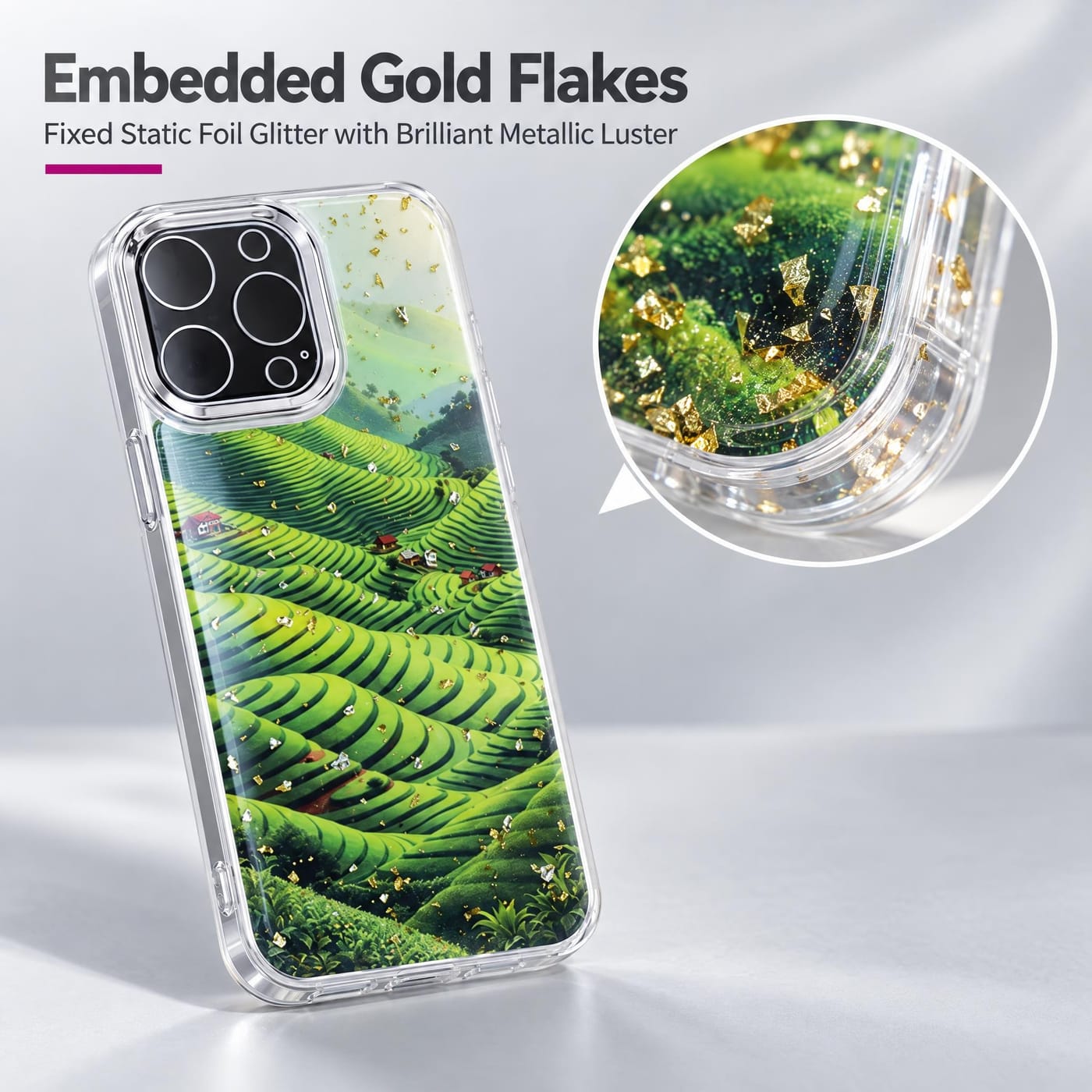 Gold Foil Glitter, Set in Crystal Clear Resin