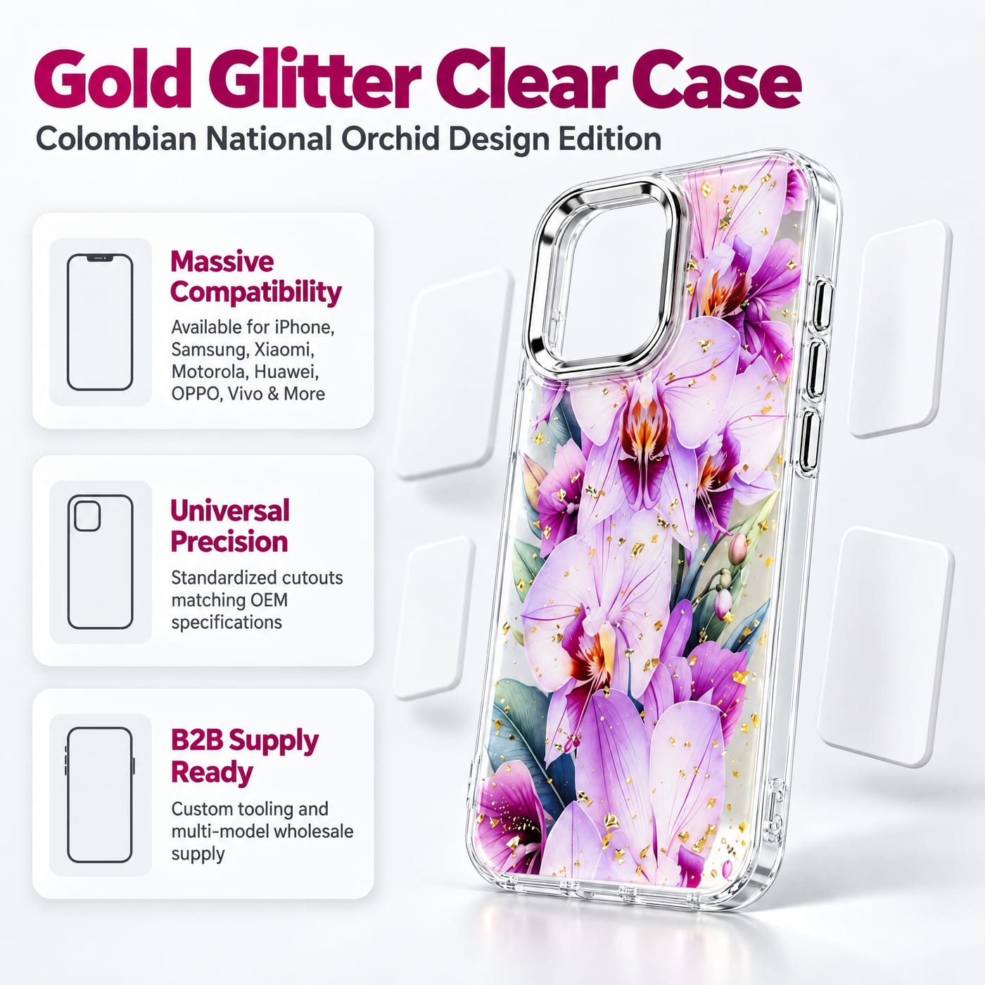 Colombian National Orchid Case shown fitted to a phone