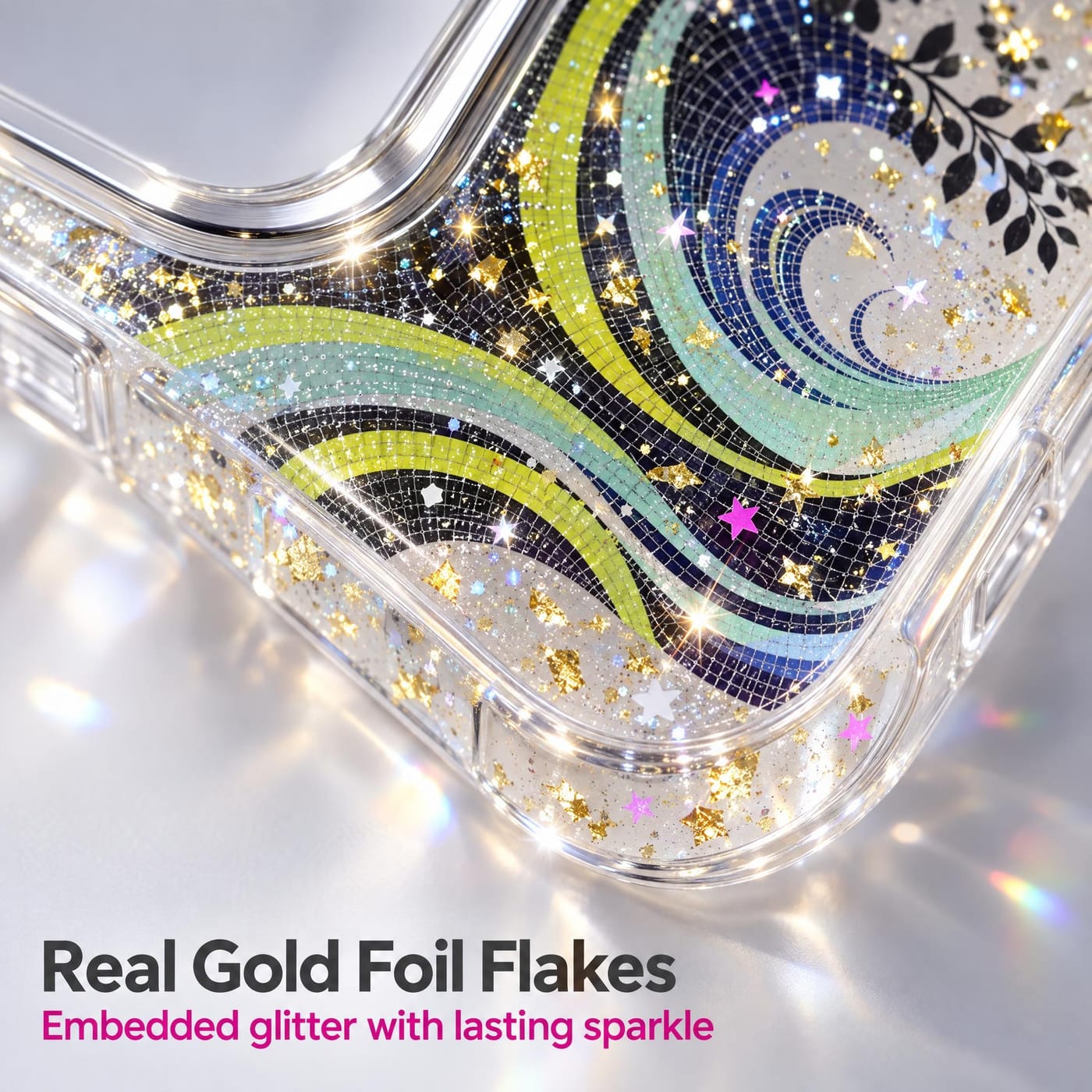 Gold Foil Glitter, Set in Crystal Clear Resin