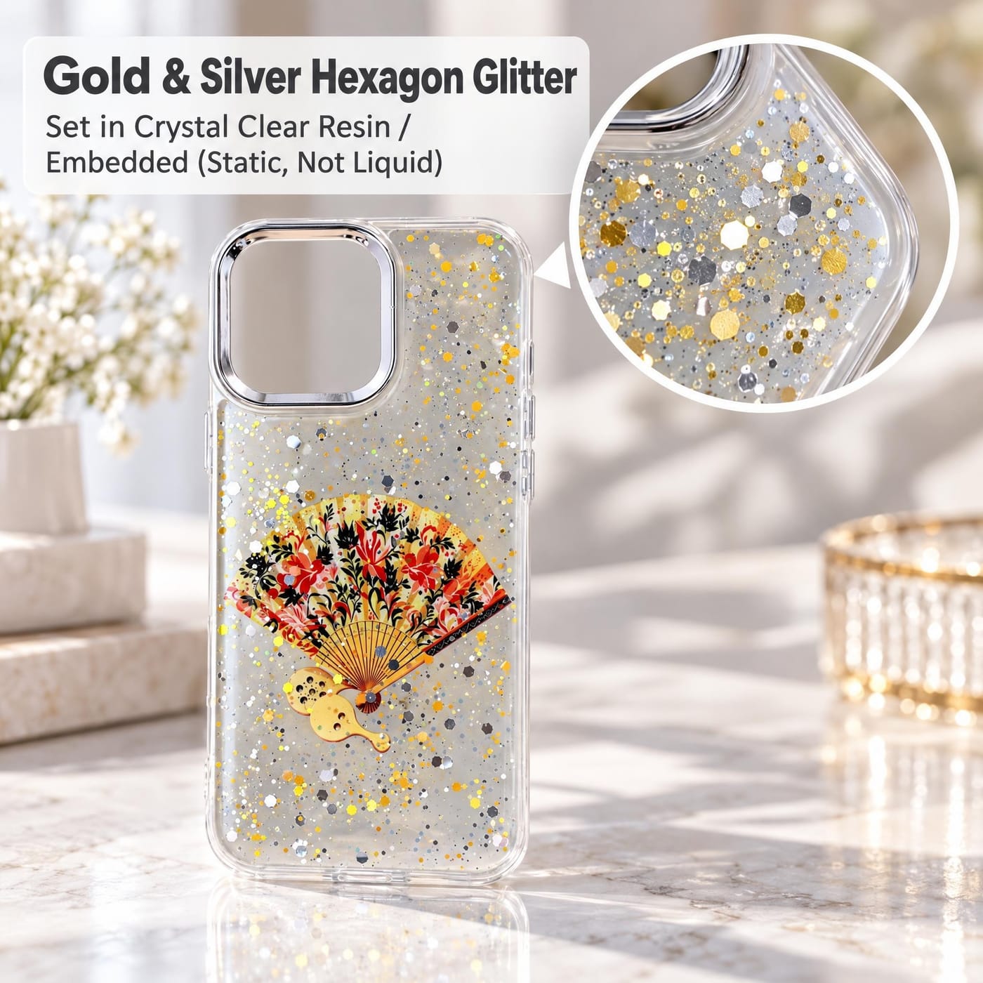 Gold & Silver Glitter, Set in Crystal Clear Resin