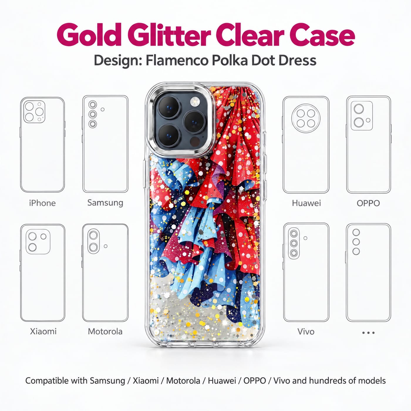 Flamenco Polka Dot Dress Case shown fitted to a phone