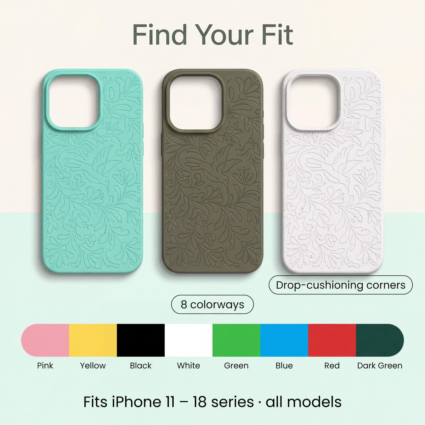 Funda Biodegradable Bordado Floral mostrado colocado en un teléfono