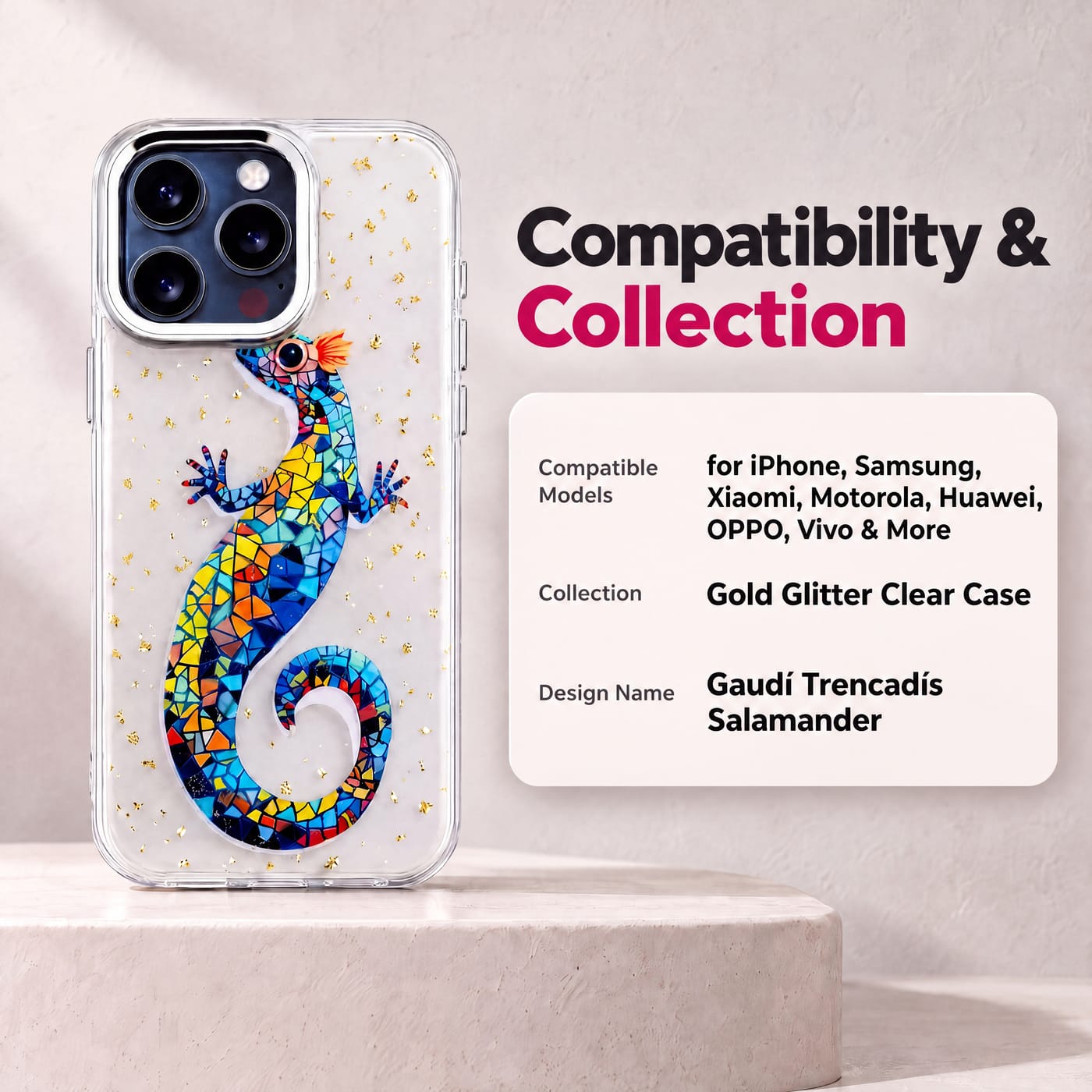 Gaudí Trencadís Salamander Case shown fitted to a phone