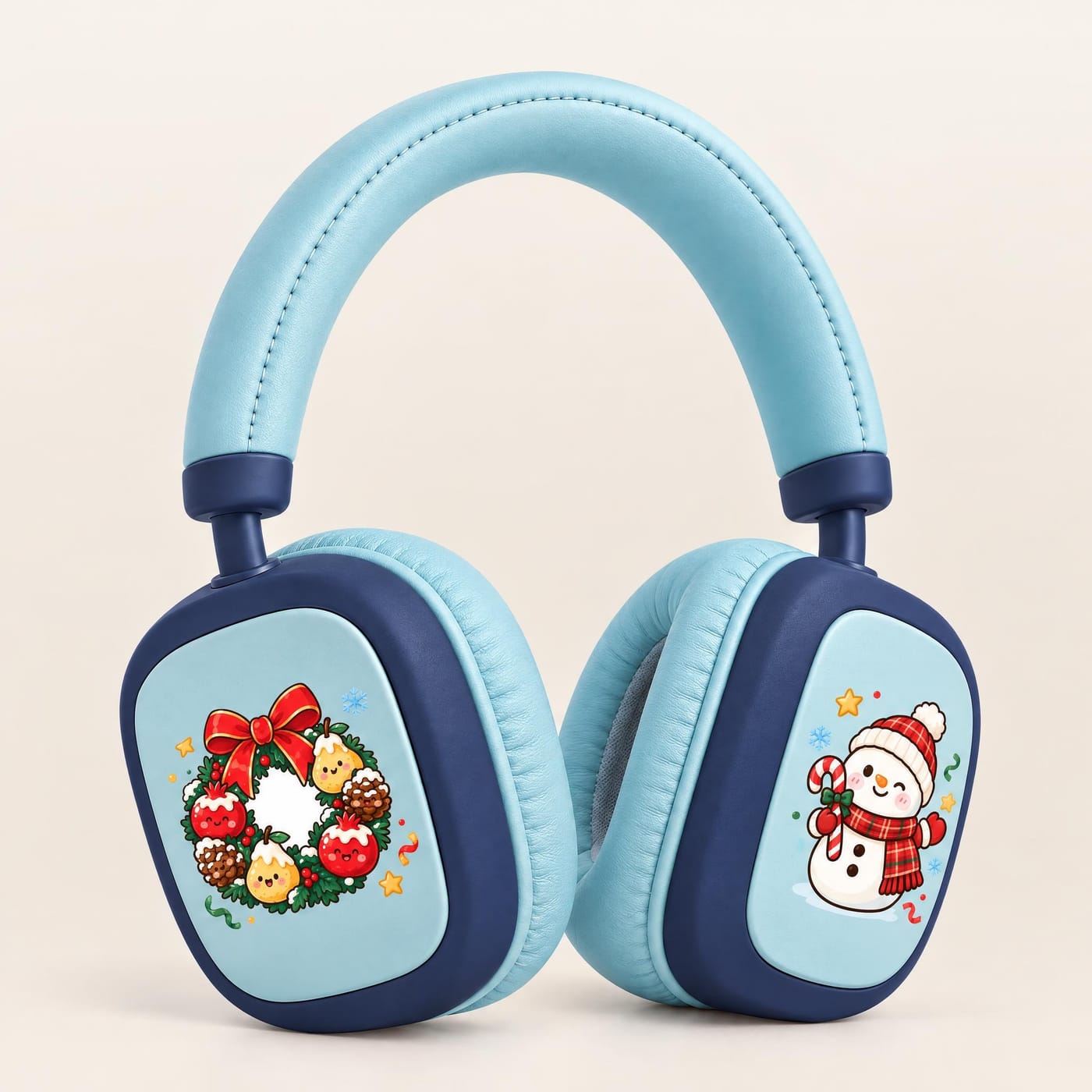 Vintage American Christmas Headphones — Wreath & Snowman
