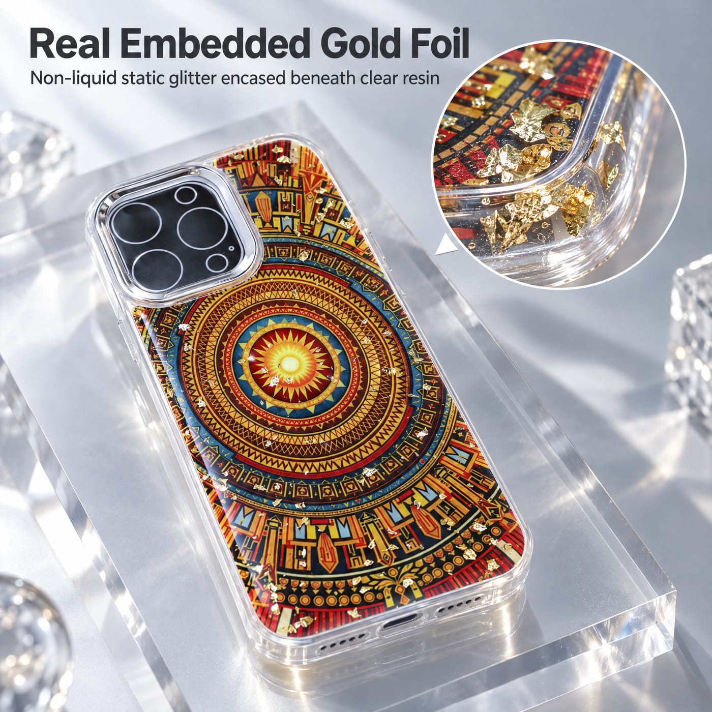 Gold Foil Glitter, Set in Crystal Clear Resin