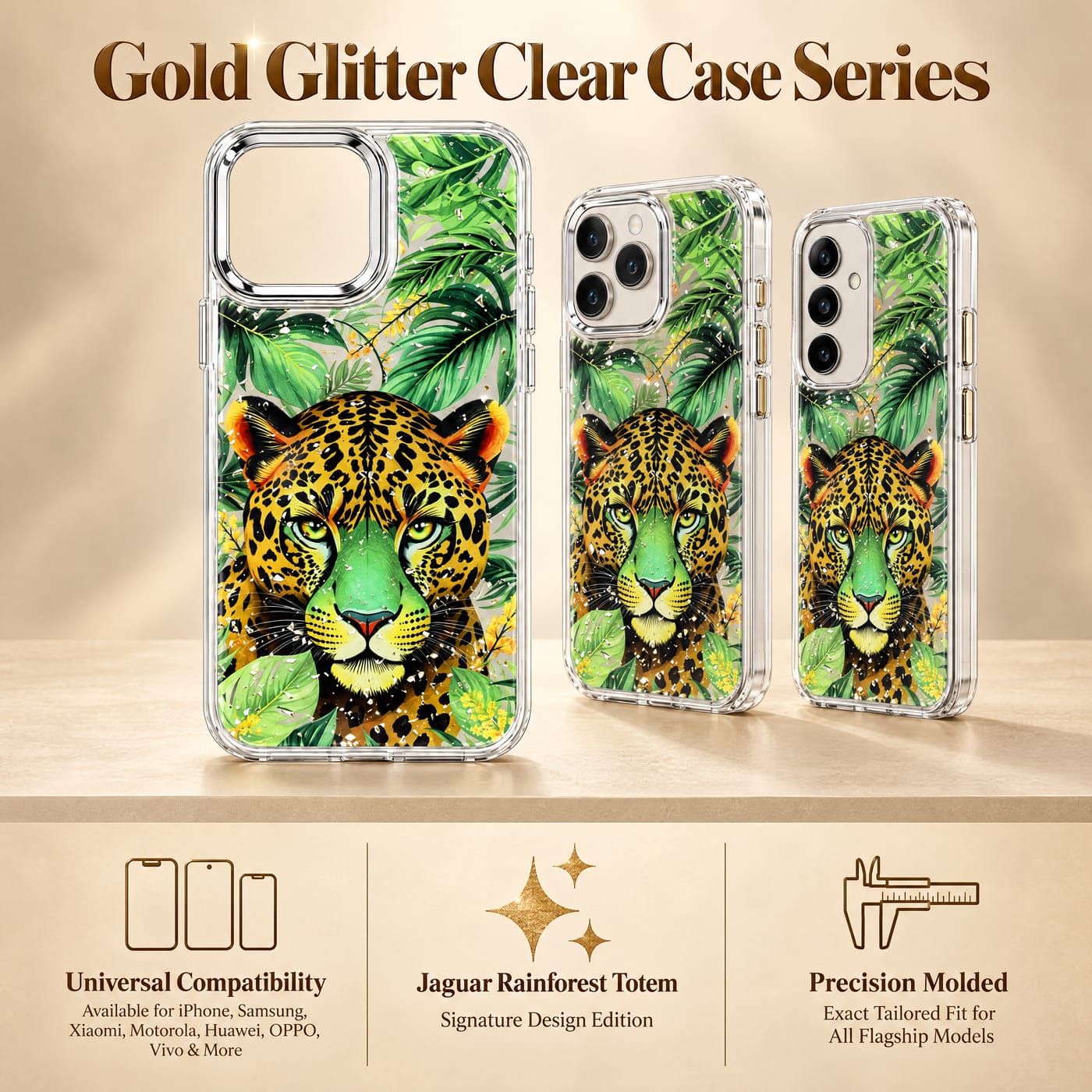 Funda del Tótem del Jaguar de la Selva mostrado colocado en un teléfono