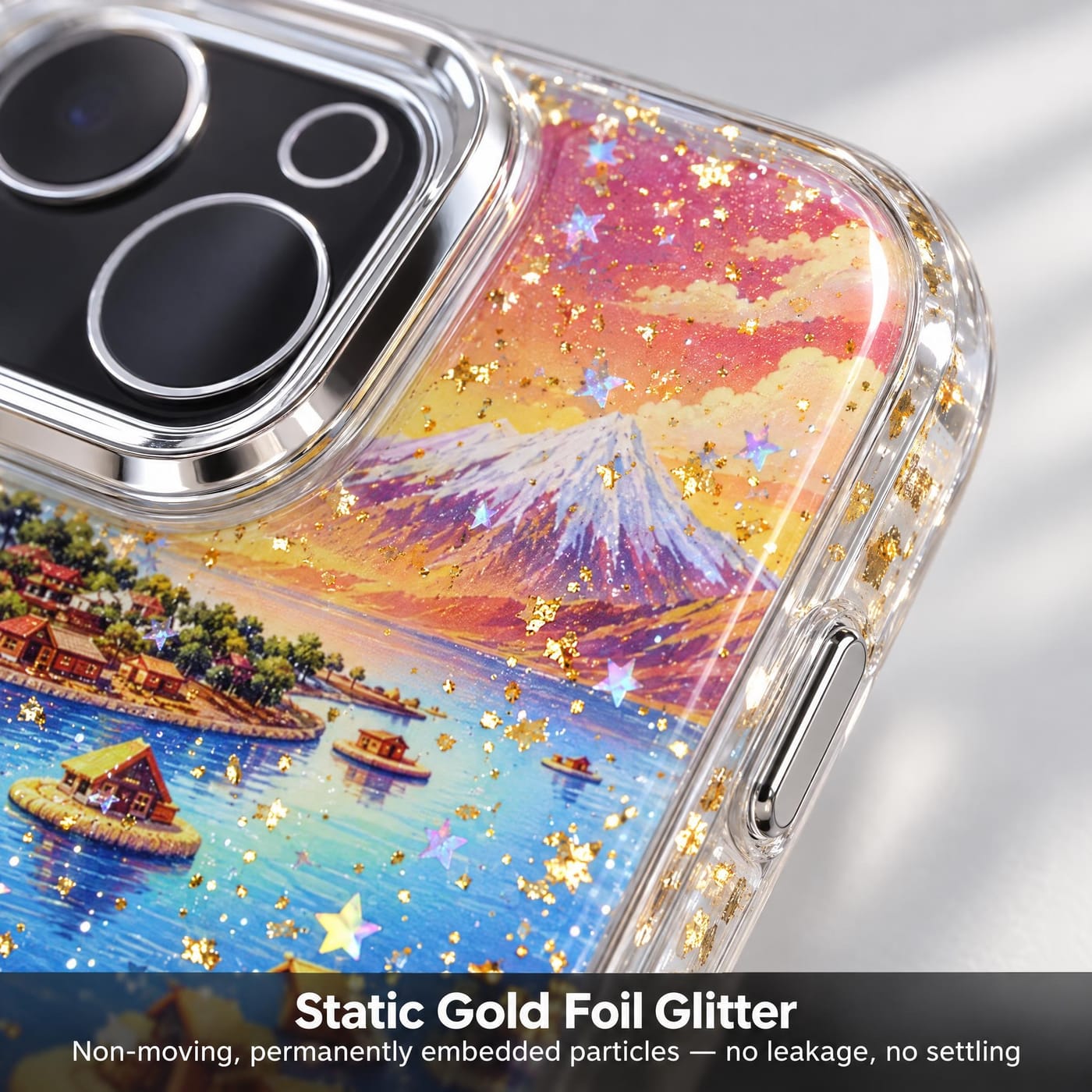 Gold Foil Glitter, Set in Crystal Clear Resin