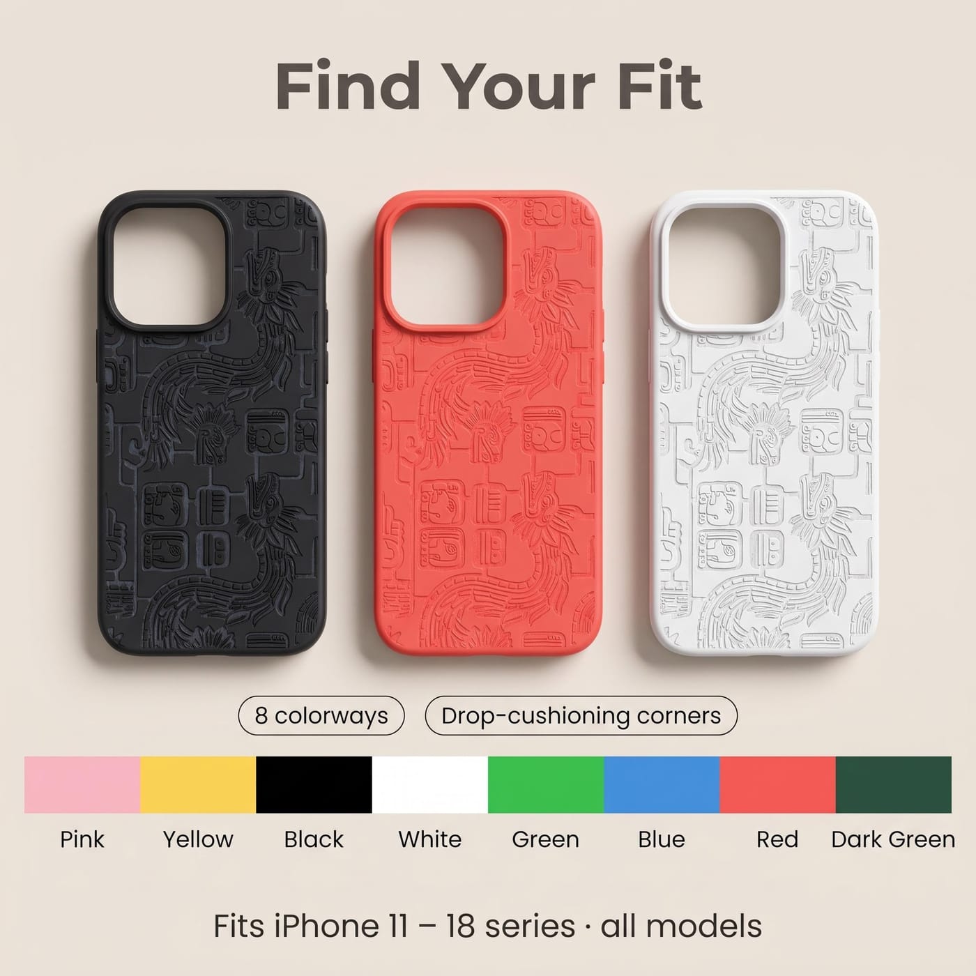 Funda Biodegradable Glifos Mayas mostrado colocado en un teléfono