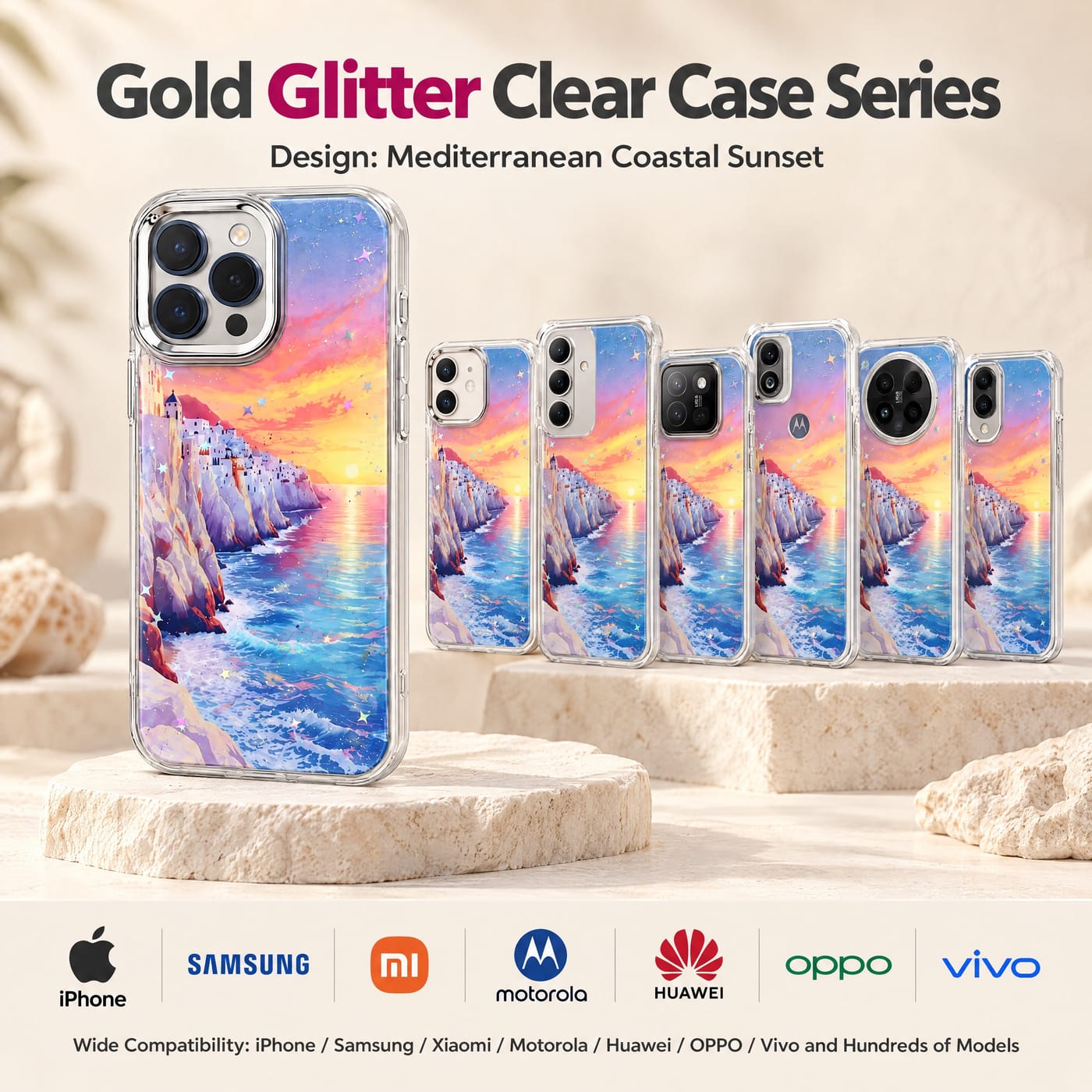 Funda del Atardecer en la Costa Mediterránea mostrado colocado en un teléfono