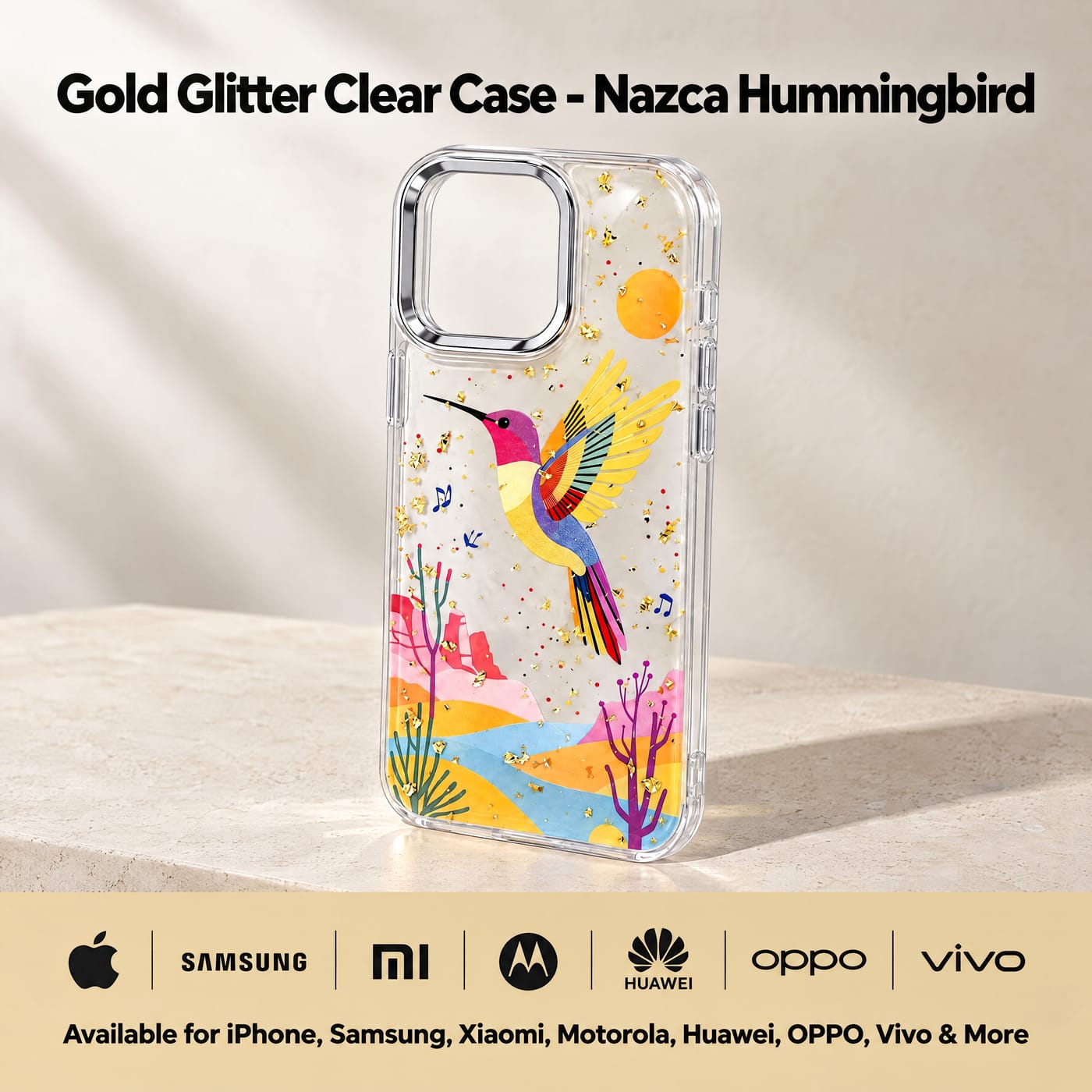 Nazca Hummingbird Lines Case shown fitted to a phone
