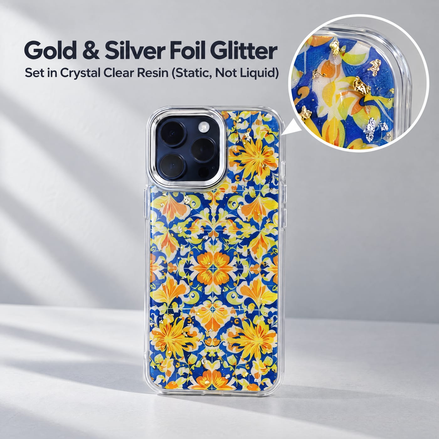 Gold & Silver Foil Glitter, Set in Crystal Clear Resin