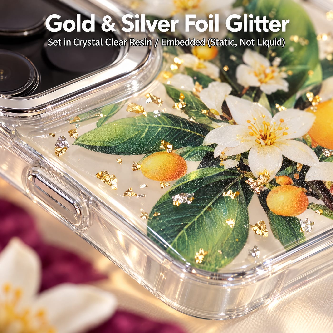 Gold & Silver Foil Glitter, Set in Crystal Clear Resin
