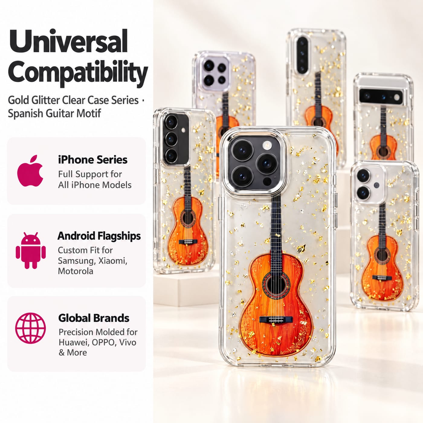 Funda de Guitarra Española mostrado colocado en un teléfono