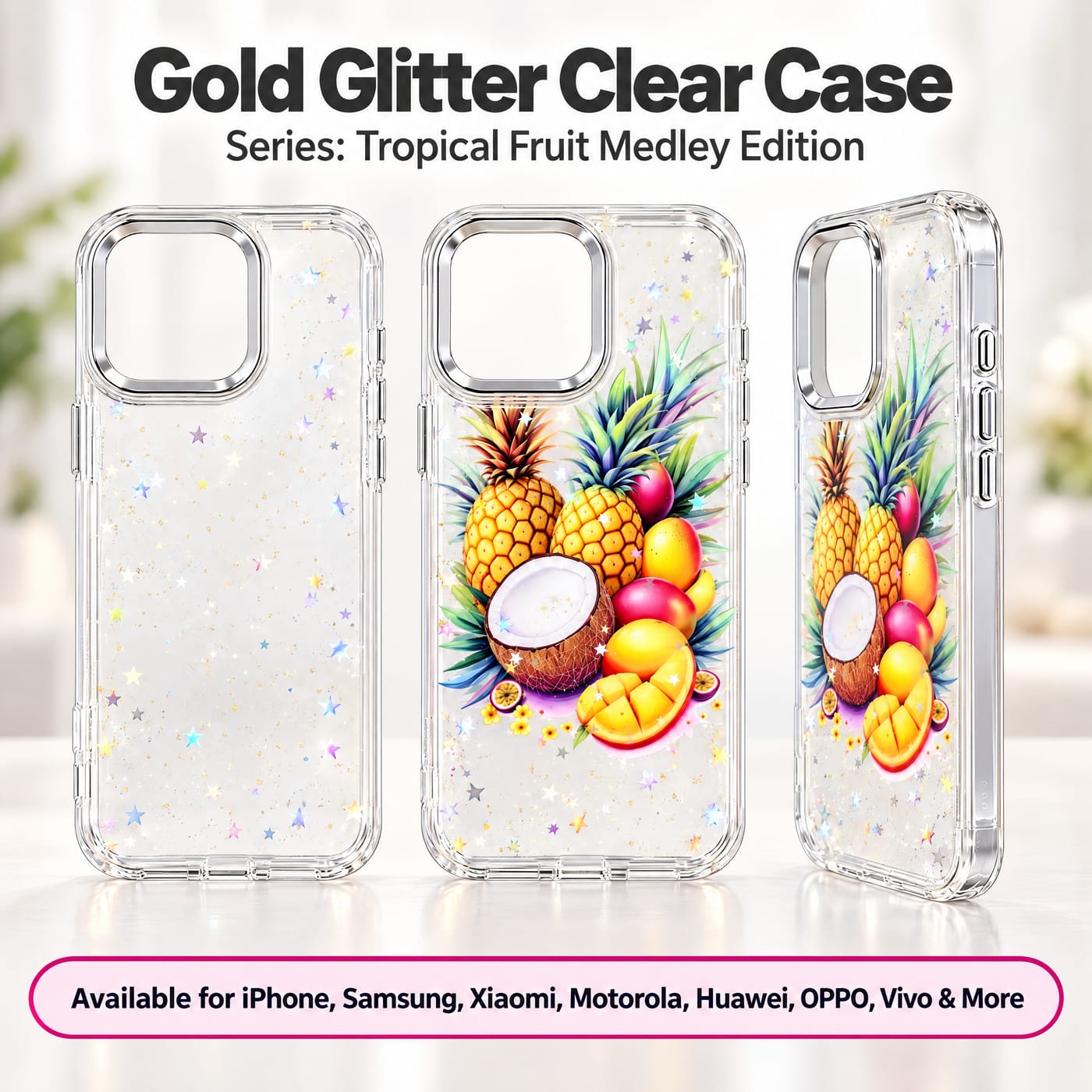 Tropical Fruit Medley Case shown fitted to a phone