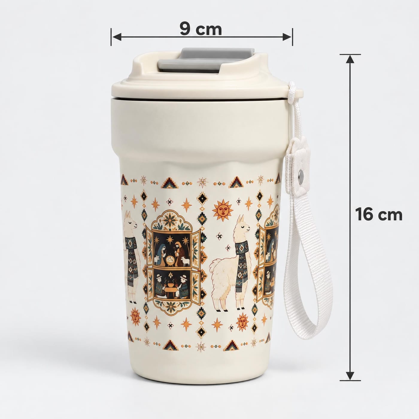 Vaso Navideño Retablo y Alpaca mostrado con medidas