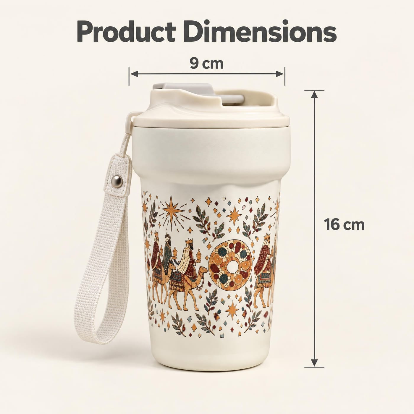 Three Kings Christmas Tumbler shown with dimensions