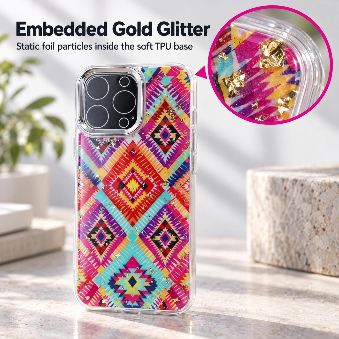 Gold Foil Glitter, Set in Crystal Clear Resin
