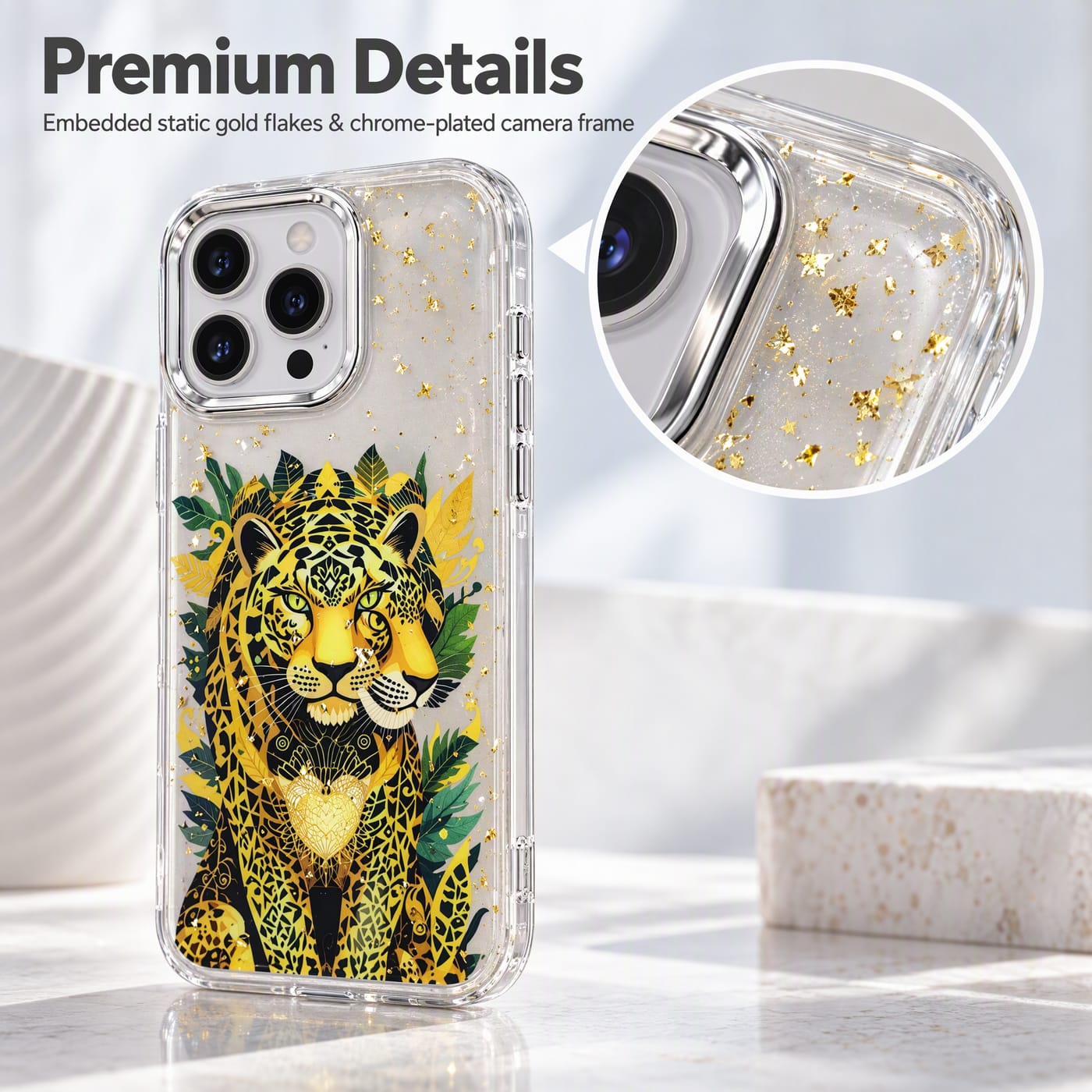 Gold Foil Glitter, Set in Crystal Clear Resin